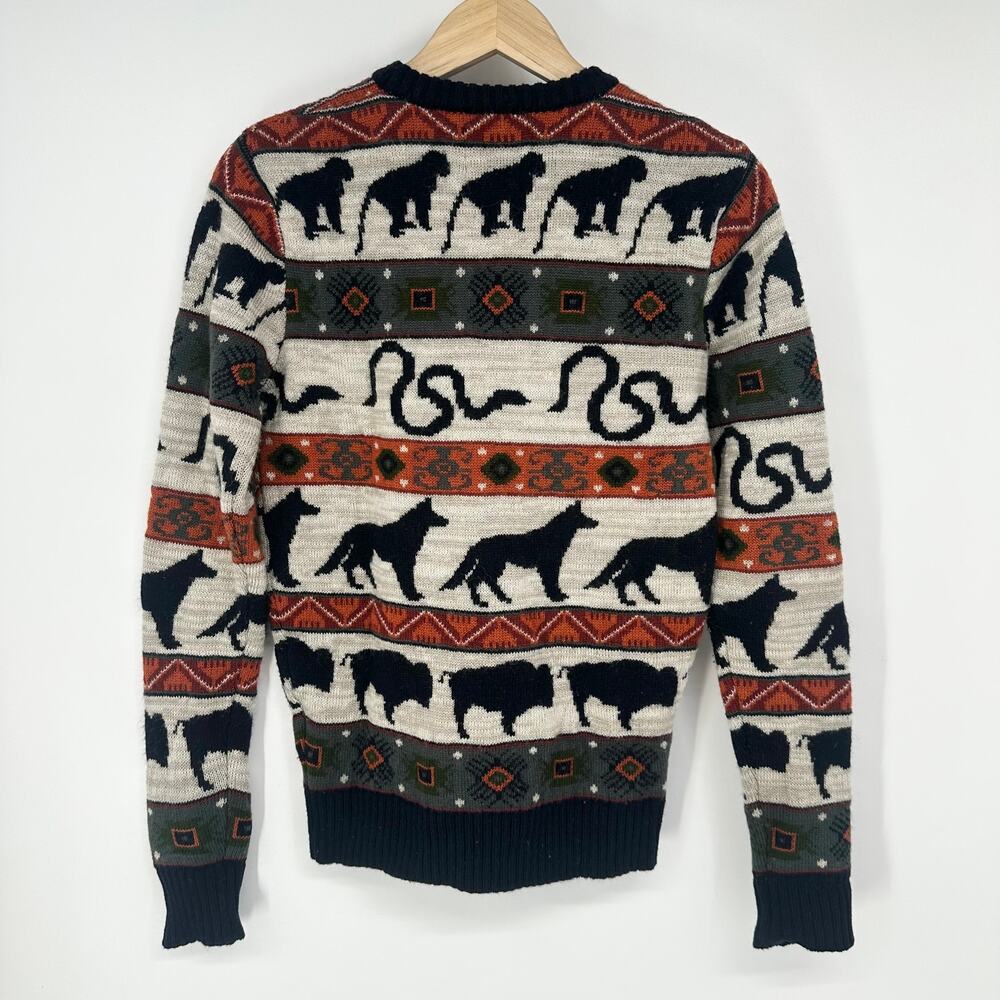 Bellfield Men's Animal Crewneck Sweater Wool Blend Fair Isle Nordic Pullover - Picture 8 of 11